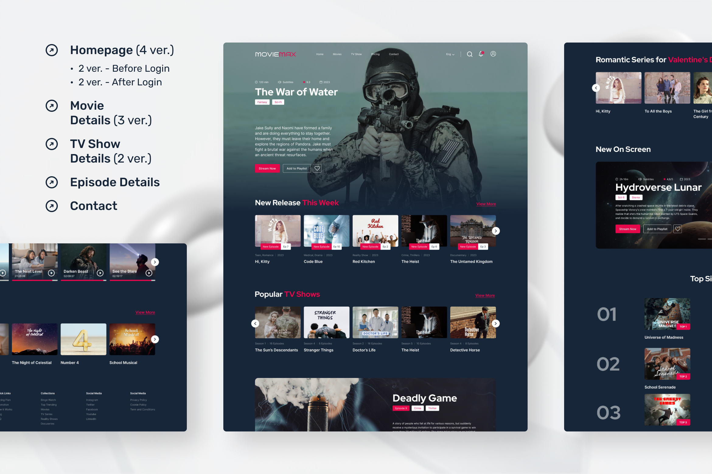 Modern movie streaming platform interface showing various films